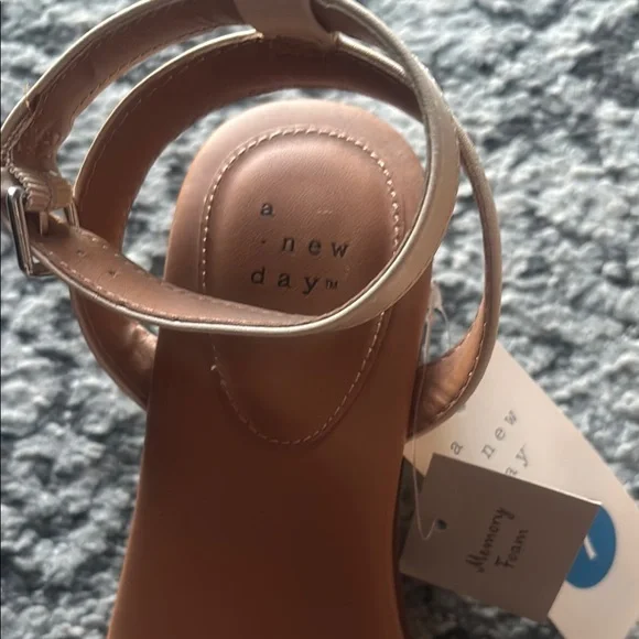 Cream and Brown Wedge Sandals with Cork Heel - Picture 8 of 10